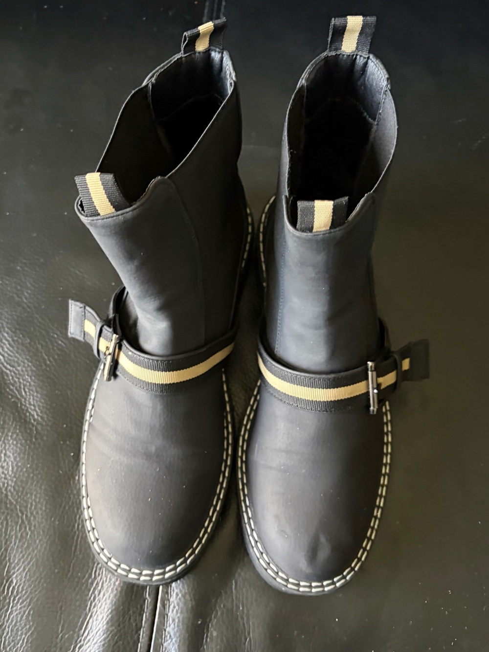 Women’s Black Ankle Boots with Contrast Strap